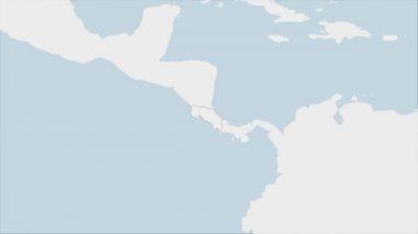 Kosta Rika haritasında Kosta Rika bayrağı renkleri ve ülke başkenti San Jose 'nin broşu vurgulandı, komşu Amerikan ülkeleriyle harita.
