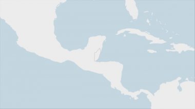 Belize bayrak renkleri ve ülke başkenti Belmopan 'ın iğnesi ile vurgulanan Belize haritası, komşu Amerikan ülkeleriyle harita.