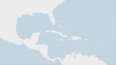 Küba haritası Küba bayrağı renkleri ve ülke başkenti Havana 'nın iğnesi ile vurgulandı, komşu Amerikan ülkeleriyle harita.