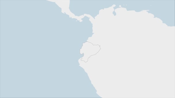 厄瓜多尔地图突出显示了厄瓜多尔国旗的颜色和国家首都基多的别针 与邻国的地图 — 图库视频影像