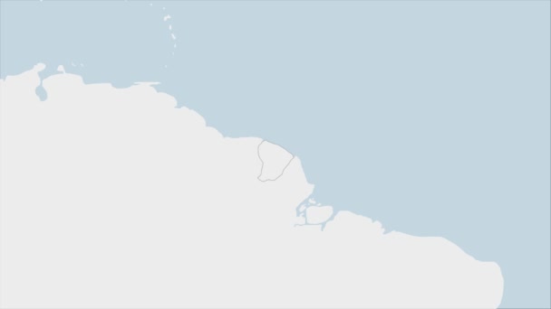 法属圭亚那地图 用法属圭亚那国旗和首都卡宴的别针标出 与邻近的美洲国家地图 — 图库视频影像
