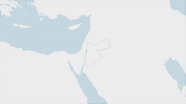 Ürdün haritasında Ürdün bayrağı renkleri ve ülke başkenti Amman 'ın broşu vurgulandı, komşu Asya ülkeleriyle harita.