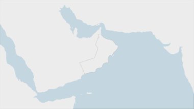 Umman bayrağı renkleri ve ülke başkenti Muscat 'ın iğnesi ile vurgulanan Umman haritası, komşu Asya ülkeleriyle harita.