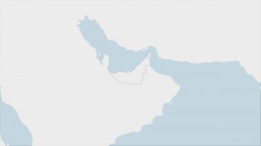 Birleşik Arap Emirlikleri haritası BAE bayrak renkleri ve ülke başkenti Abu Dabi 'nin broşu ile vurgulandı, komşu Asya ülkeleriyle harita.