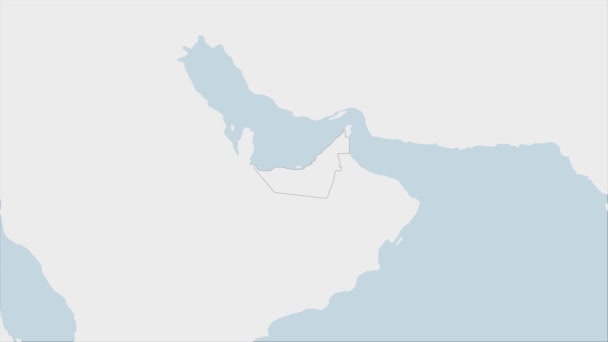 阿拉伯联合酋长国地图 以阿联酋国旗的颜色和首都阿布扎比的别针为重点 与亚洲邻国共同绘制 — 图库视频影像