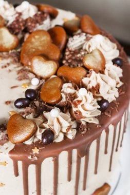 Çikolatalı kek ile Drizzled buzlanma Fudge ve bukleler ve gingerbread