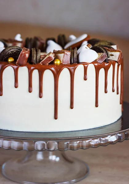 Férfi, Stílusos, Csokoládé torta karamellás szitált jéggel — Stock Fotó