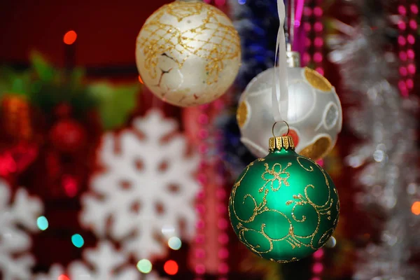 Christmas decorations against lights background . — Stock Photo, Image