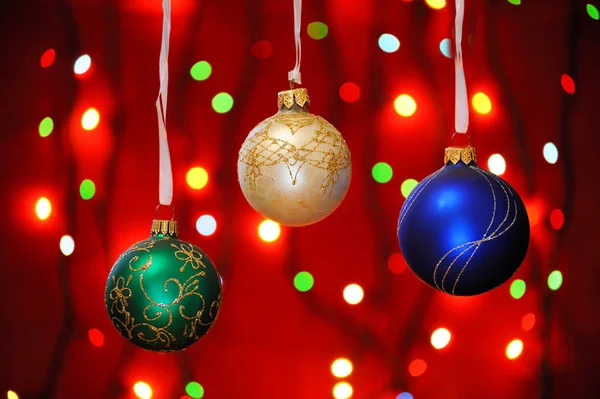 Christmas decorations against lights background . — Stock Photo, Image