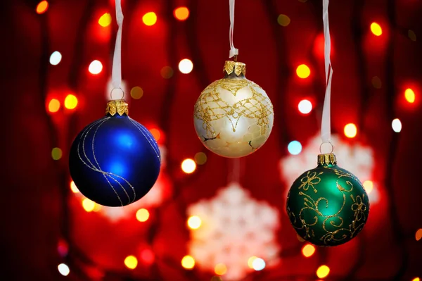 Christmas decorations against lights background . — Stock Photo, Image