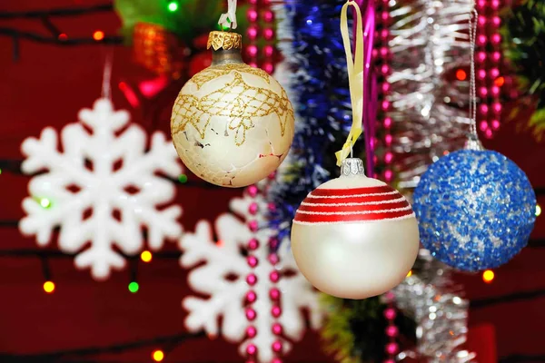 Christmas decorations against lights background . — Stock Photo, Image