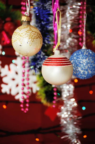 Christmas decorations against lights background . — Stock Photo, Image