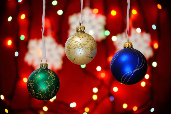 Christmas decorations against lights background . — Stock Photo, Image
