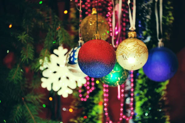 Christmas decorations against lights background . — Stock Photo, Image