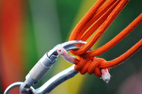 Carabiner on a rope — Stock Photo, Image