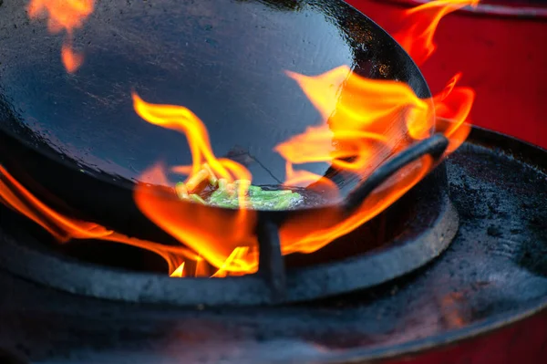 Cooking Street Food Hot Frying Pan Street Food Festival — Stock Photo, Image