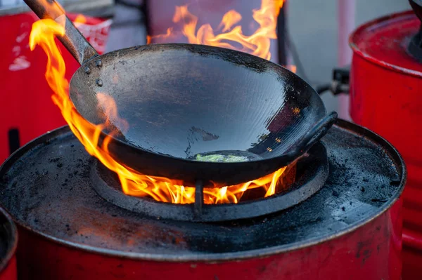 Cooking Street Food Hot Frying Pan Street Food Festival — Stock Photo, Image