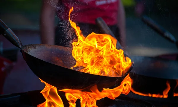 Cooking Street Food Hot Frying Pan Street Food Festival — Stock Photo, Image