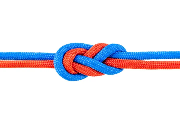 Two Red Blue Cords Connected Knot Cord Isolated White Background — Stock Photo, Image