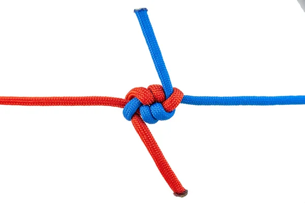 Due Corde Rosse Blu Sono Collegate Nodo Una Corda Isolata — Foto Stock