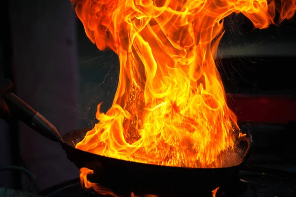 Cooking Street Food Hot Frying Pan Street Food Festival — Stock Photo, Image