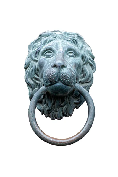 Vieille Poignée Porte Tête Lion Frappe Porte Métal Antique — Photo