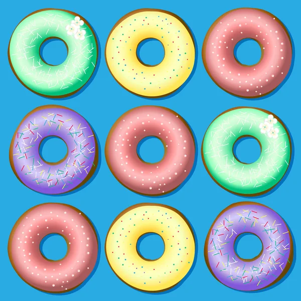 Eine Reihe süßer Donuts — Stockvektor