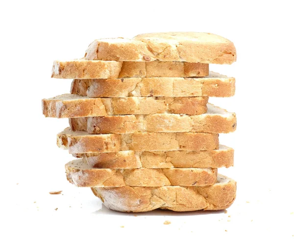 白い背景の上のスライスされたパン垂直ドロップ. — ストック写真