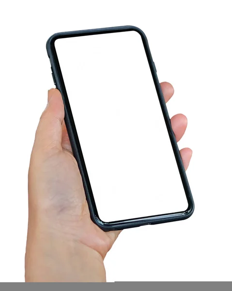 Smarta telefonen i handen på vit bakgrund. — Stockfoto