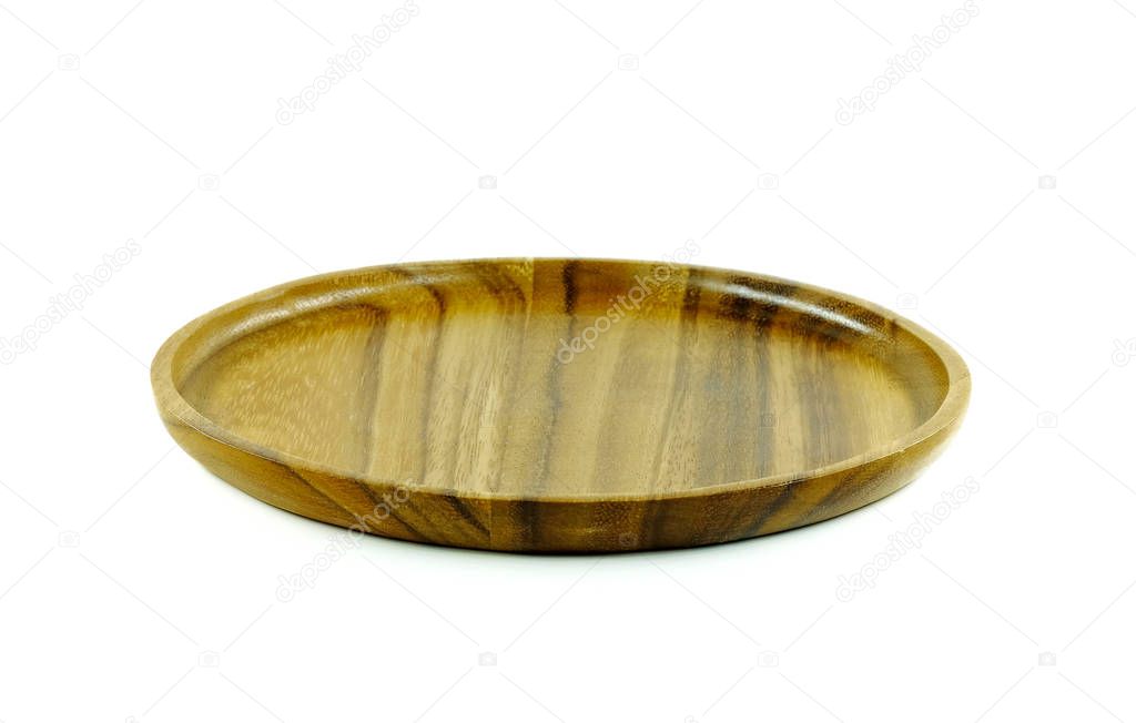 Wooden tray on white background.