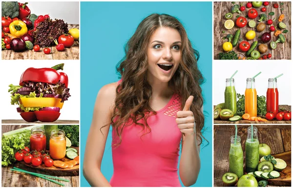 Le collage de jeune belle femme avec salade de légumes — Photo