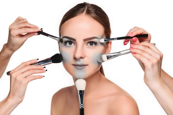 아름 다운 여성의 눈 화장과 브러시 — 스톡 사진