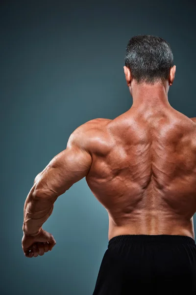 Torso de constructor de cuerpo masculino atractivo sobre fondo gris . — Foto de Stock