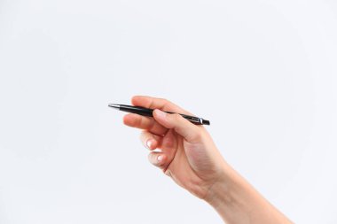 Adam el beyaz arka plan üzerinde izole kalem ile