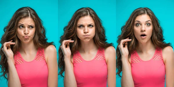 Das junge Frauenporträt mit unterschiedlichen Gefühlen — Stockfoto