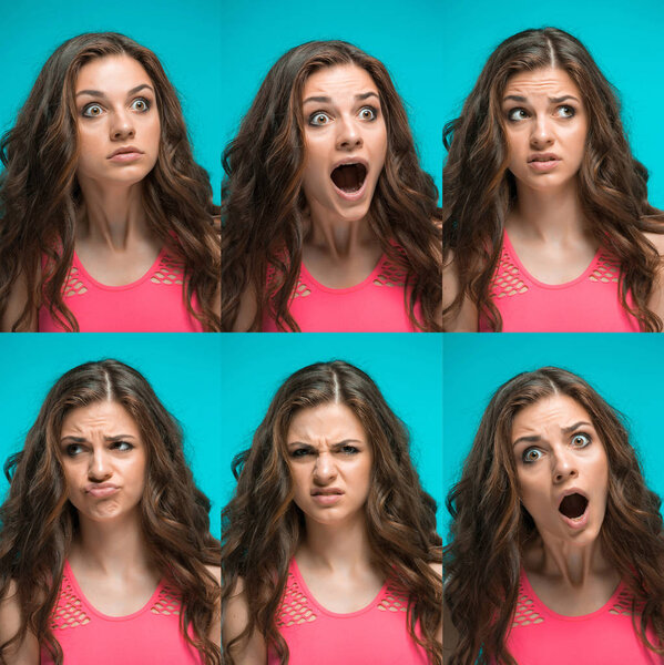 The young womans portrait with different emotions