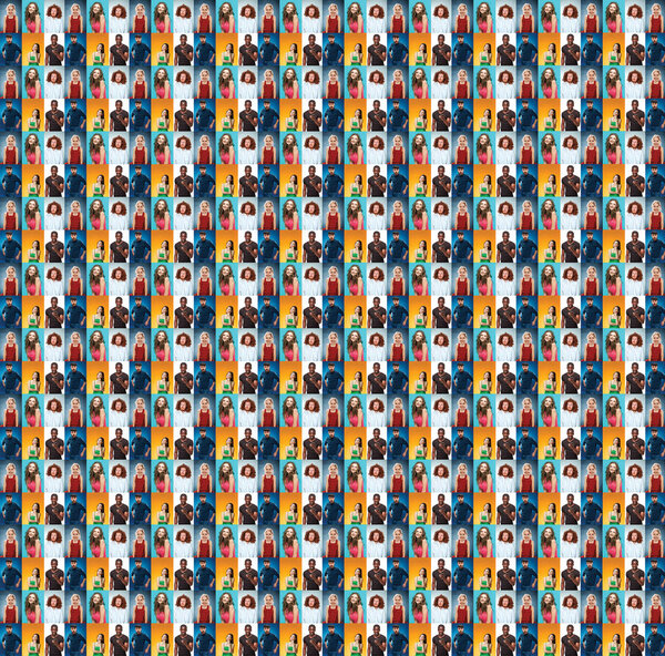 Portrait of young man, woman with different facial expression