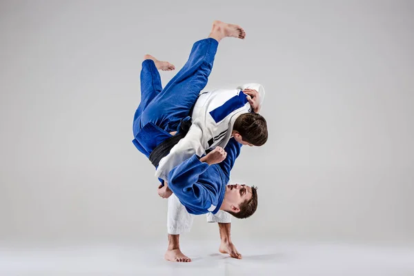 De twee judokas vechters die vechten mannen — Stockfoto