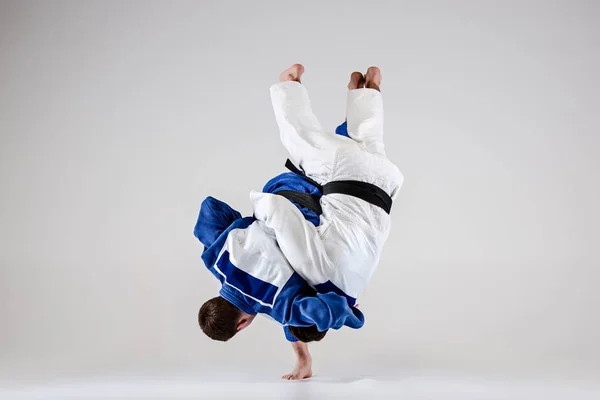 The two judokas fighters fighting men — Stock Photo, Image