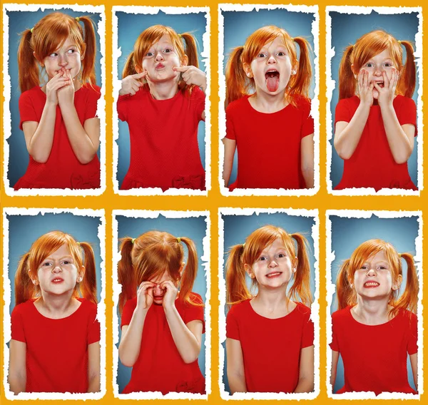 A colagem de menina com emoções diferentes — Fotografia de Stock