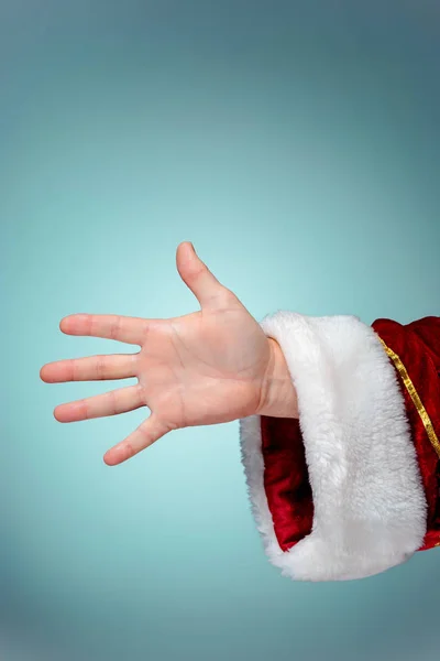 Foto de la mano de Santa Claus en gesto de señalamiento — Foto de Stock