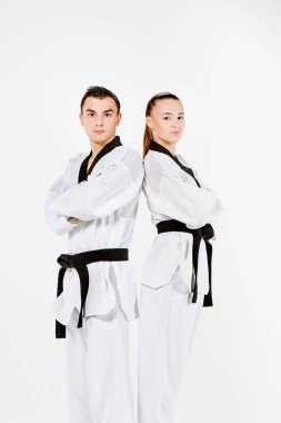 Karate kız ve erkek siyah bantlar ile