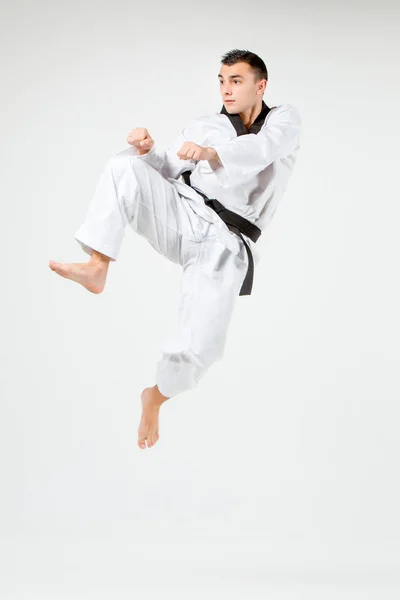 The karate man with black belt — Stock Photo, Image
