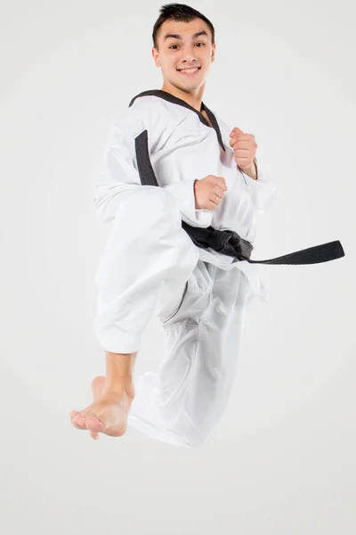 The karate man with black belt — Stock Photo, Image