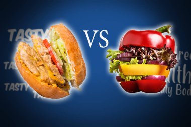 Taze biber, soğan, Salata marul ile sağlıklı sandviç. Detoks Diyeti.