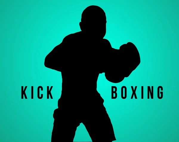 Sylwetka kick-boxingu młodego człowieka na czarno — Zdjęcie stockowe