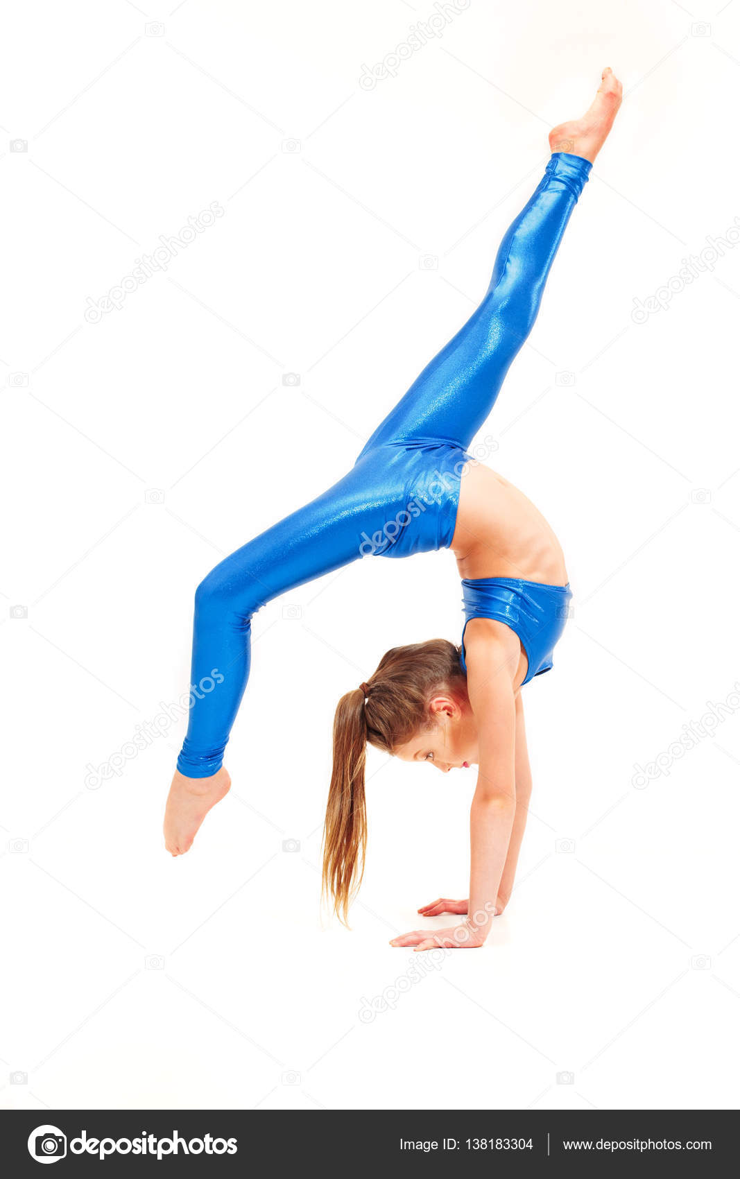 Free Photo  The teenager girl doing gymnastics exercises isolated on white  background