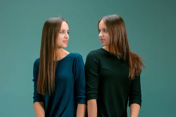 Портрет двух красивых девушек-близнецов — стоковое фото