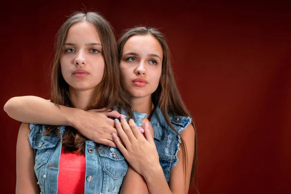 Retrato de duas belas mulheres jovens gêmeas — Fotografia de Stock