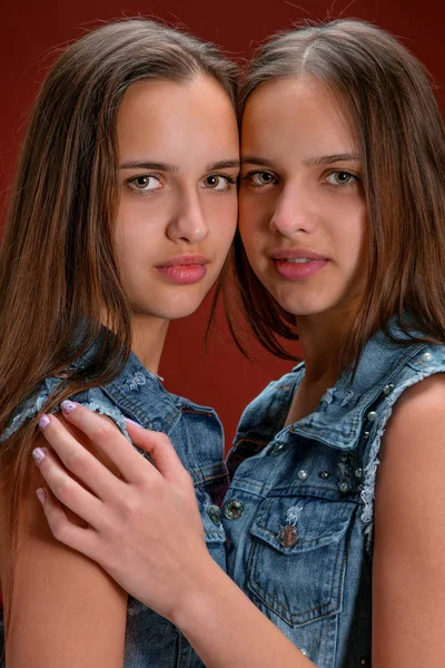 Retrato de duas belas mulheres jovens gêmeas — Fotografia de Stock